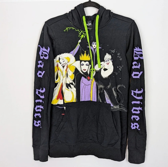 DISNEY M Villains Bad Vibes Hoodie Evil Queen Maleficent Ursula Cruela Sweater - Picture 1 of 10